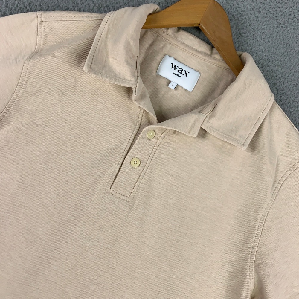 Wax London Polo Shirt Men's Small S Tan Short Sleeve Cotton Slub Casual Luxury